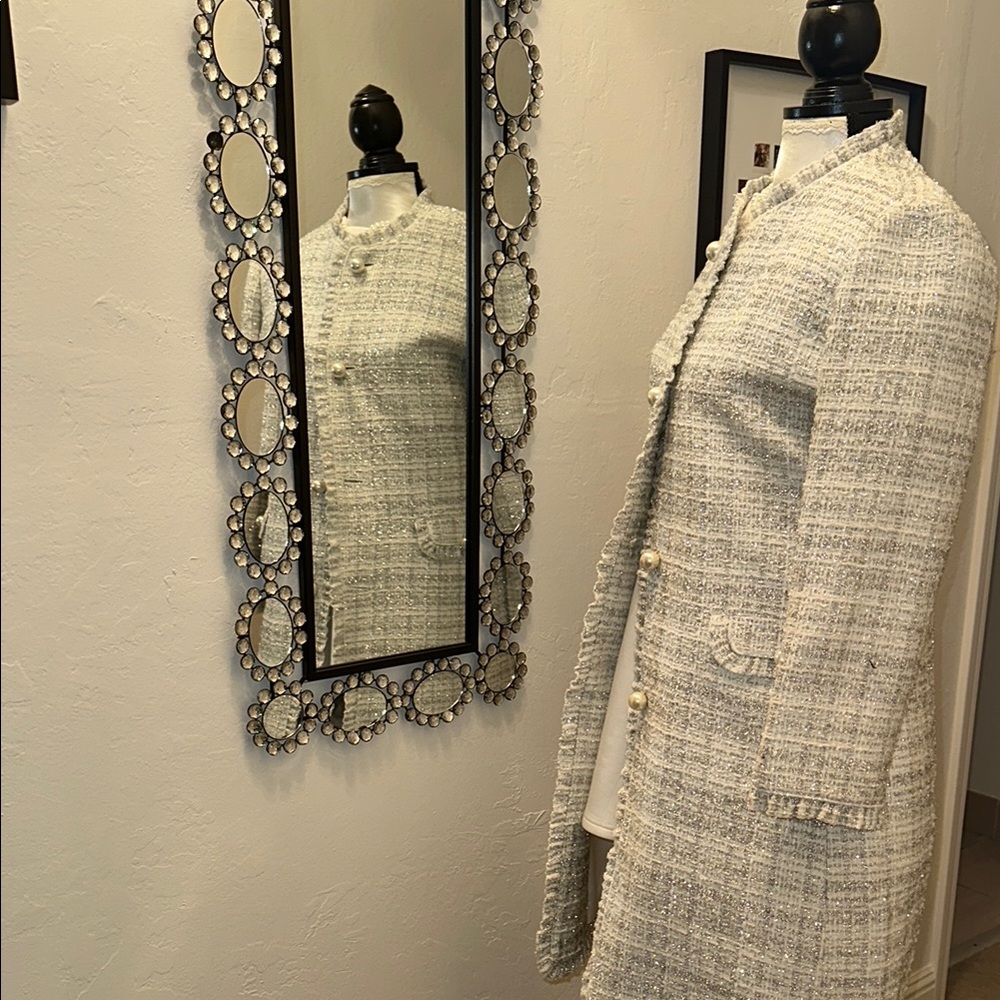 Kate Spade Star Bright Sparkly Tweed Coat in Cream and Silver, Size 4 - EUC - Picture 5 of 7